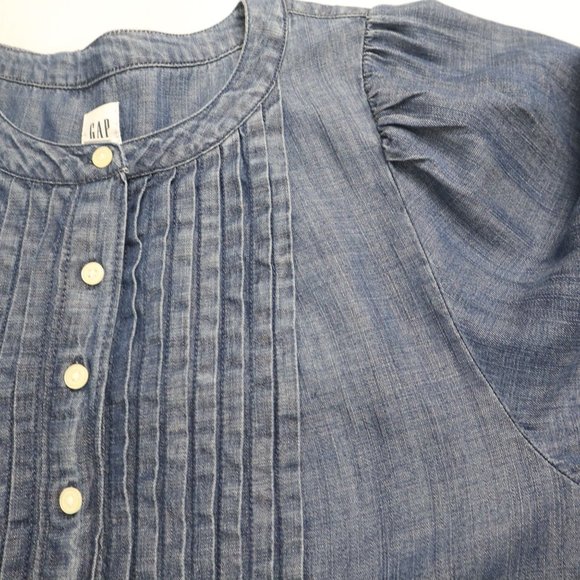 Gap pleated buttoned puff sleeve denim women's shirt Size S - Picture 7 of 11